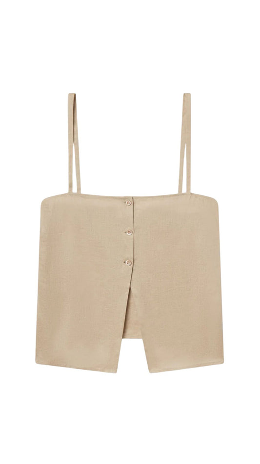 Linen Button Cami-Tops/Blouses-Uniquities