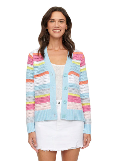 Lauren Textured Stripe V Cardi-Sweaters-Uniquities