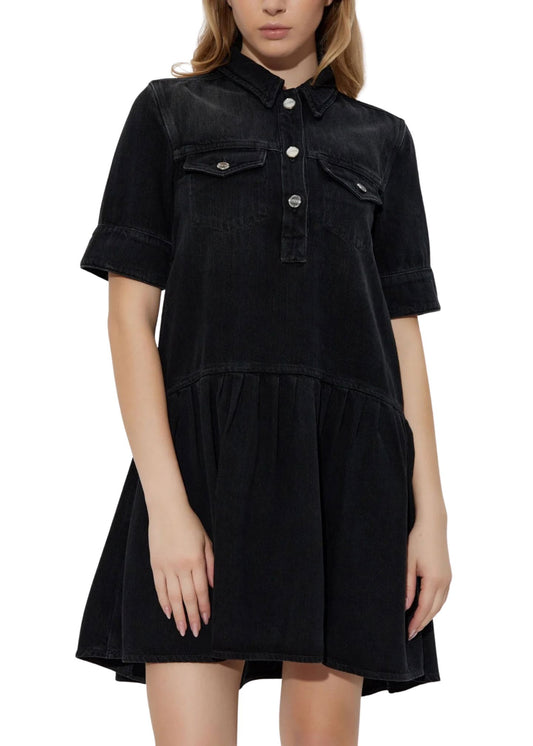 Soft Rigid Denim Mini Dress-Dresses-Uniquities