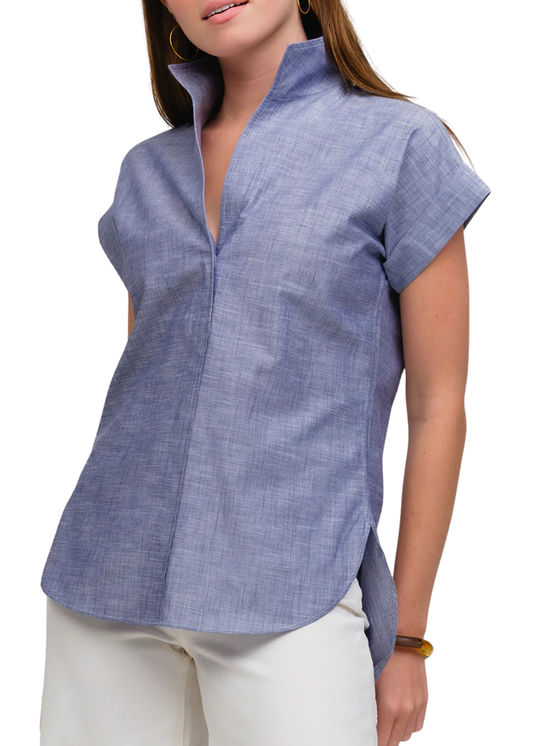 Denim Cap Sleeve Top-Tops/Blouses-Uniquities