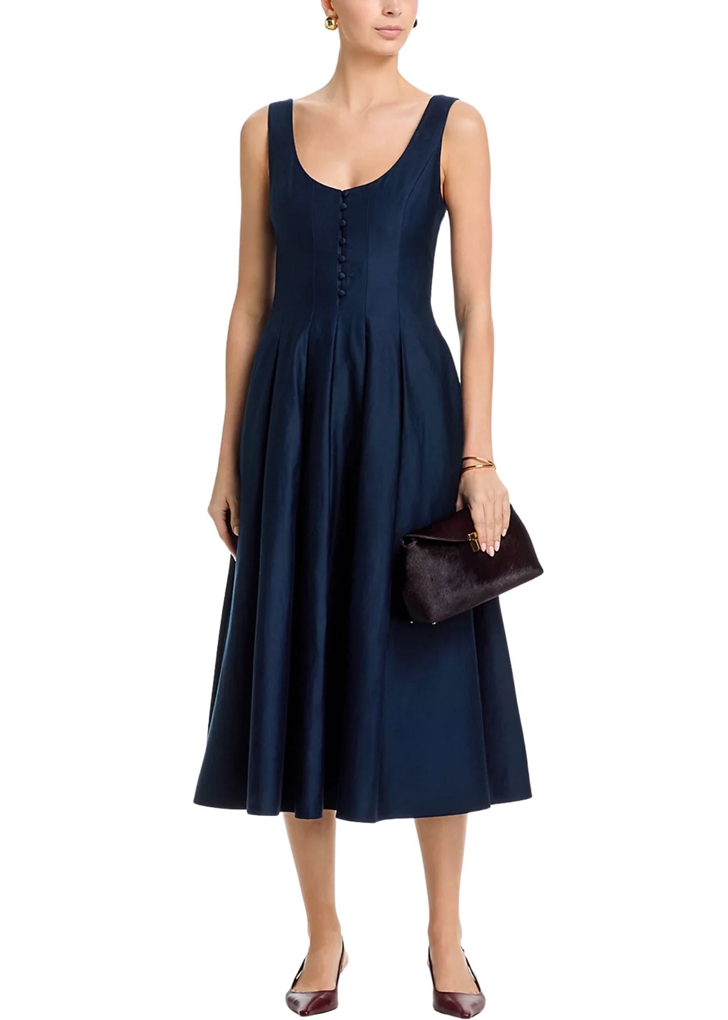Cotton Sateen Midi Dress in Marine Cotton Sateen Midi Dress in Marine