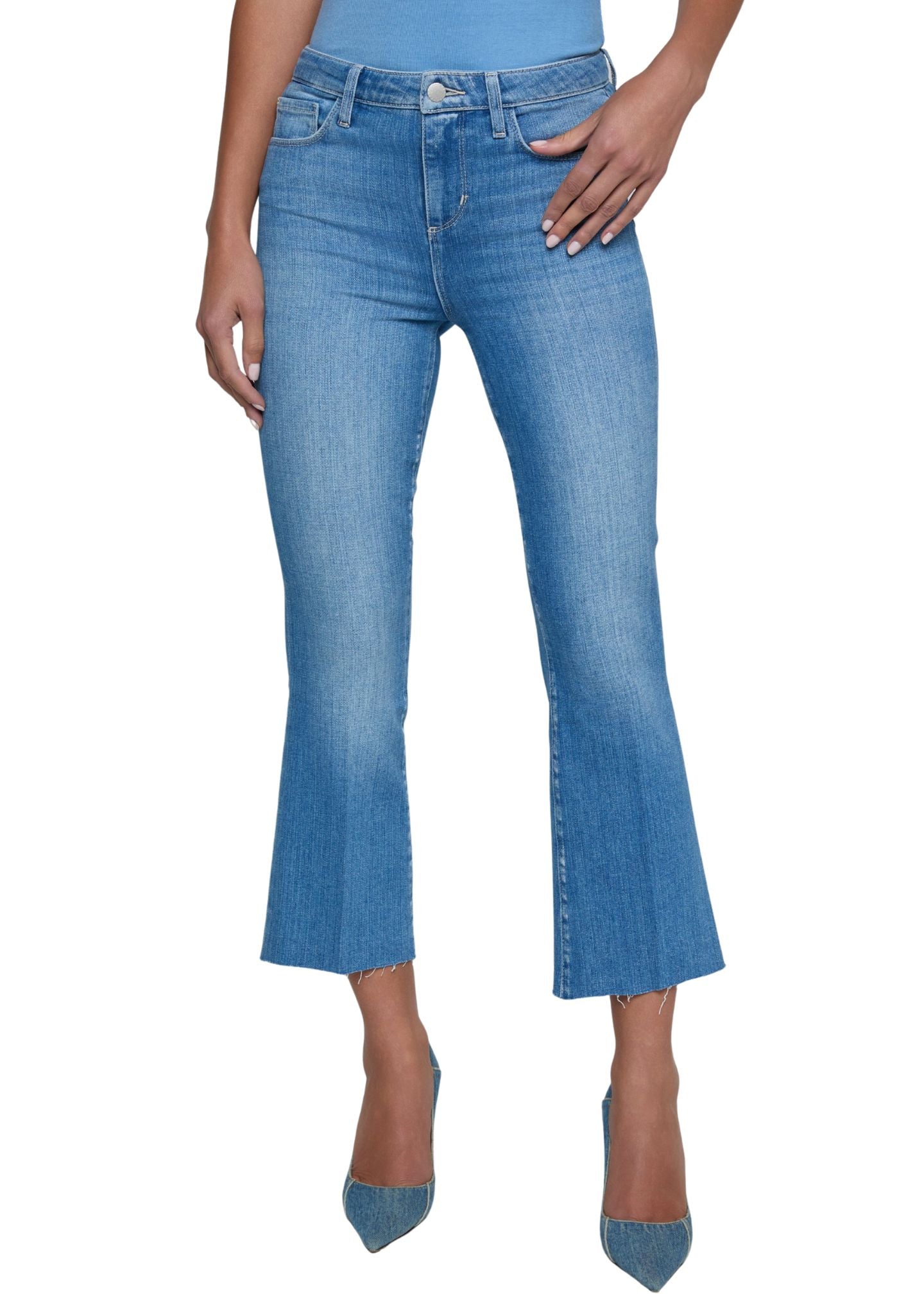 Kendra High Rise Crop Flare-Denim-Uniquities