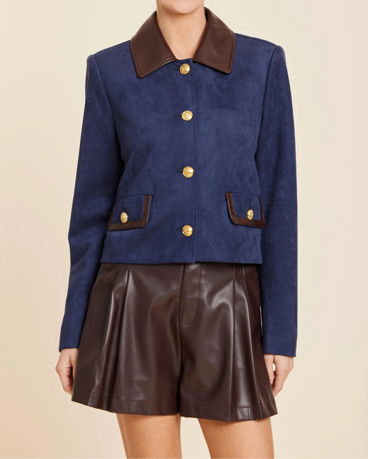 Faux Leather Trimmed Jacket-Jackets-Uniquities