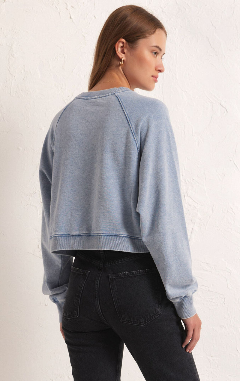 Crop Out Knit Denim Sweatshirt-Tops/Blouses-Uniquities