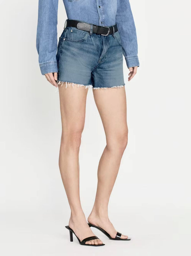 Vintage Relaxed Short Raw Fray-Denim-Uniquities