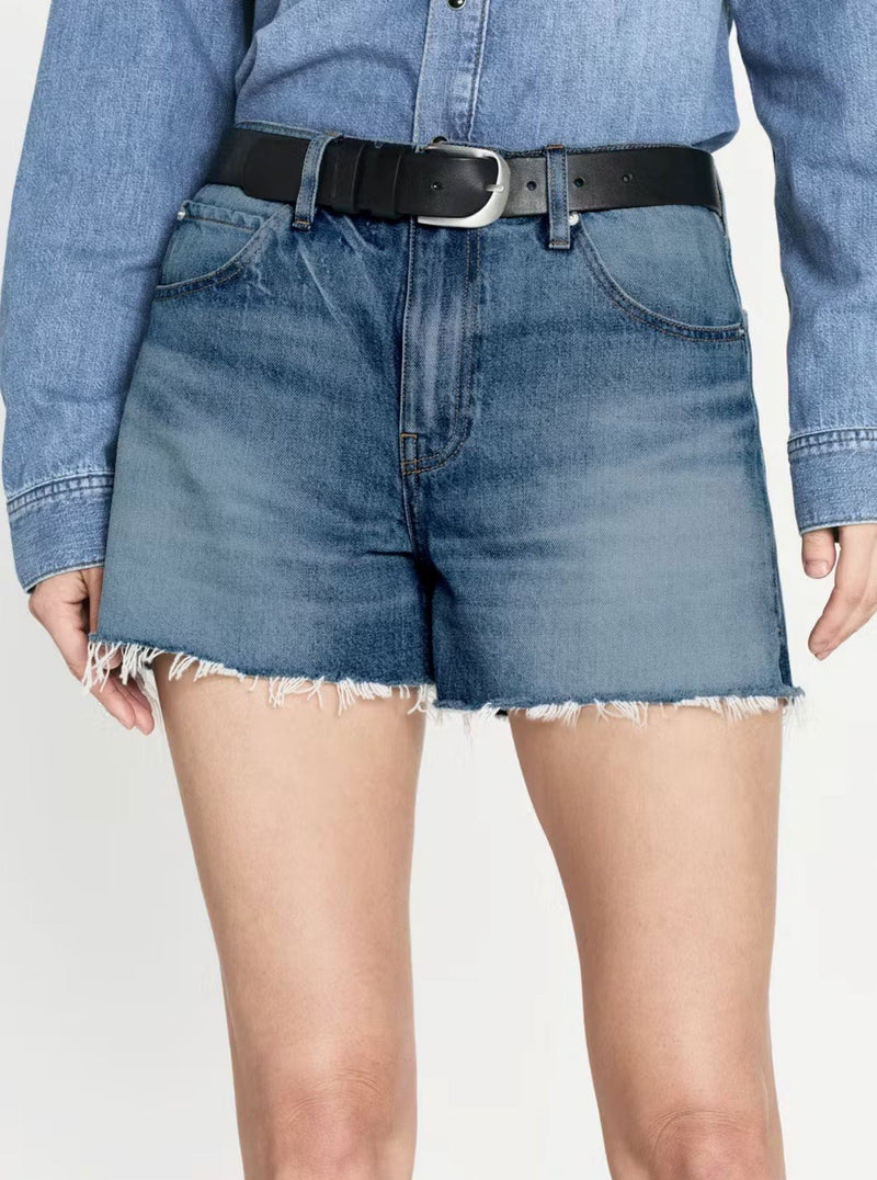 Vintage Relaxed Short Raw Fray-Denim-Uniquities