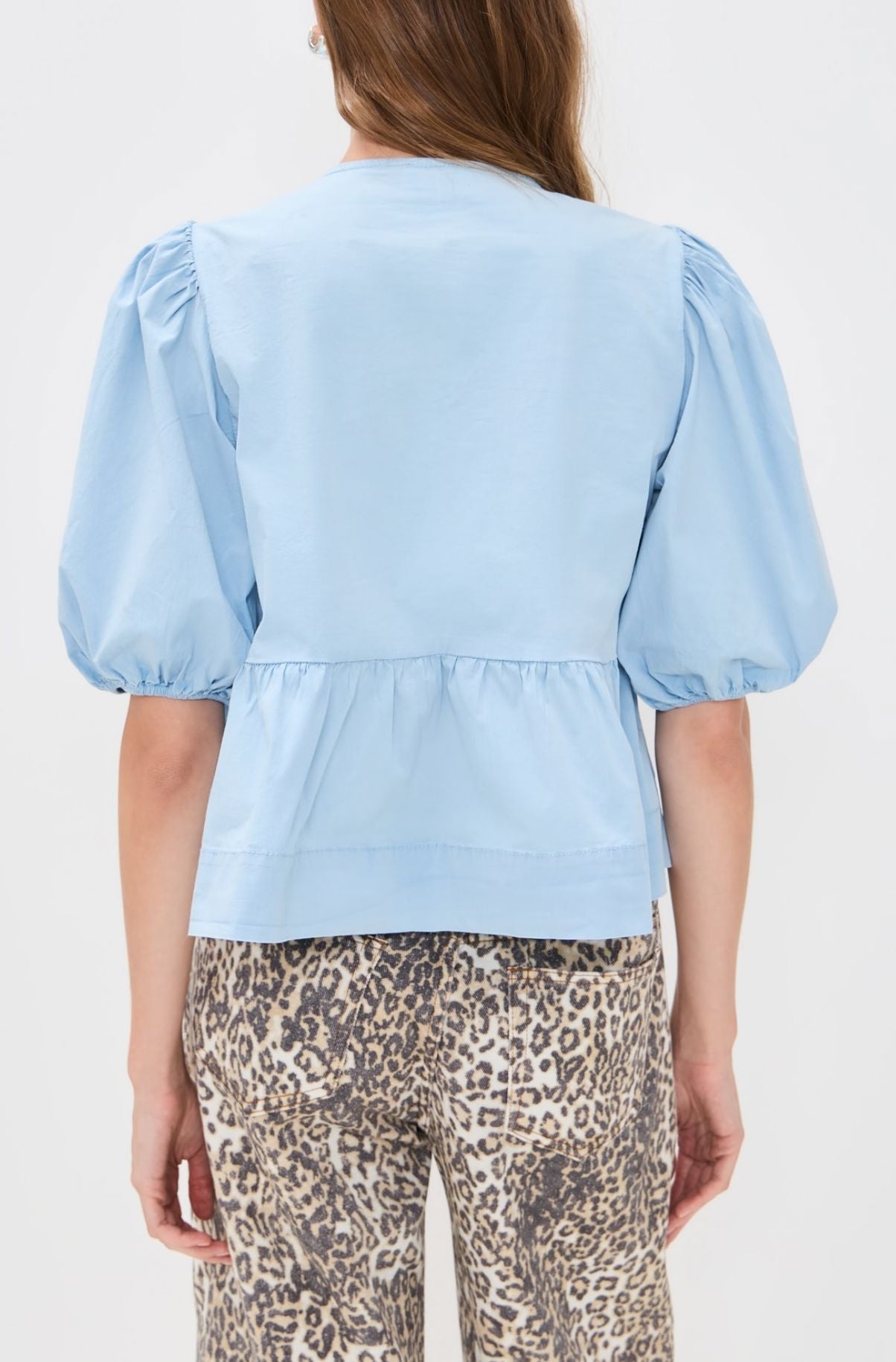 Washed Cotton Peplum Blouse-Tops/Blouses-Uniquities