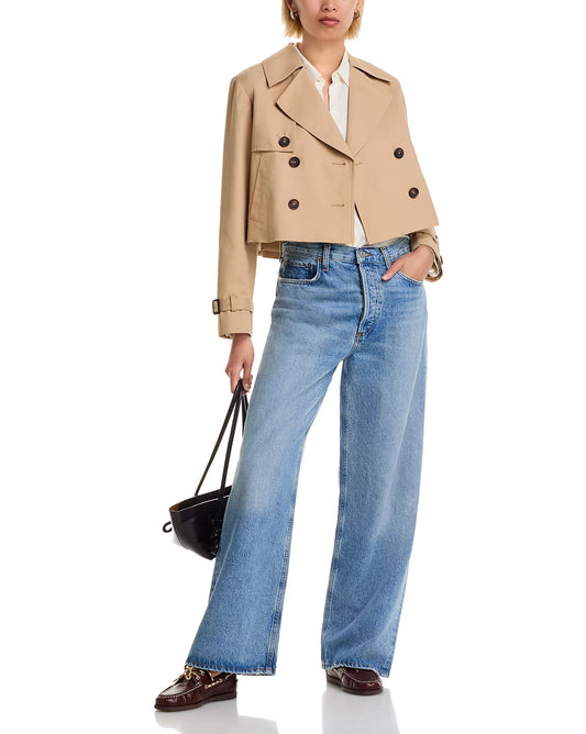 Cropped Twill Trench Coat-Jackets-Uniquities