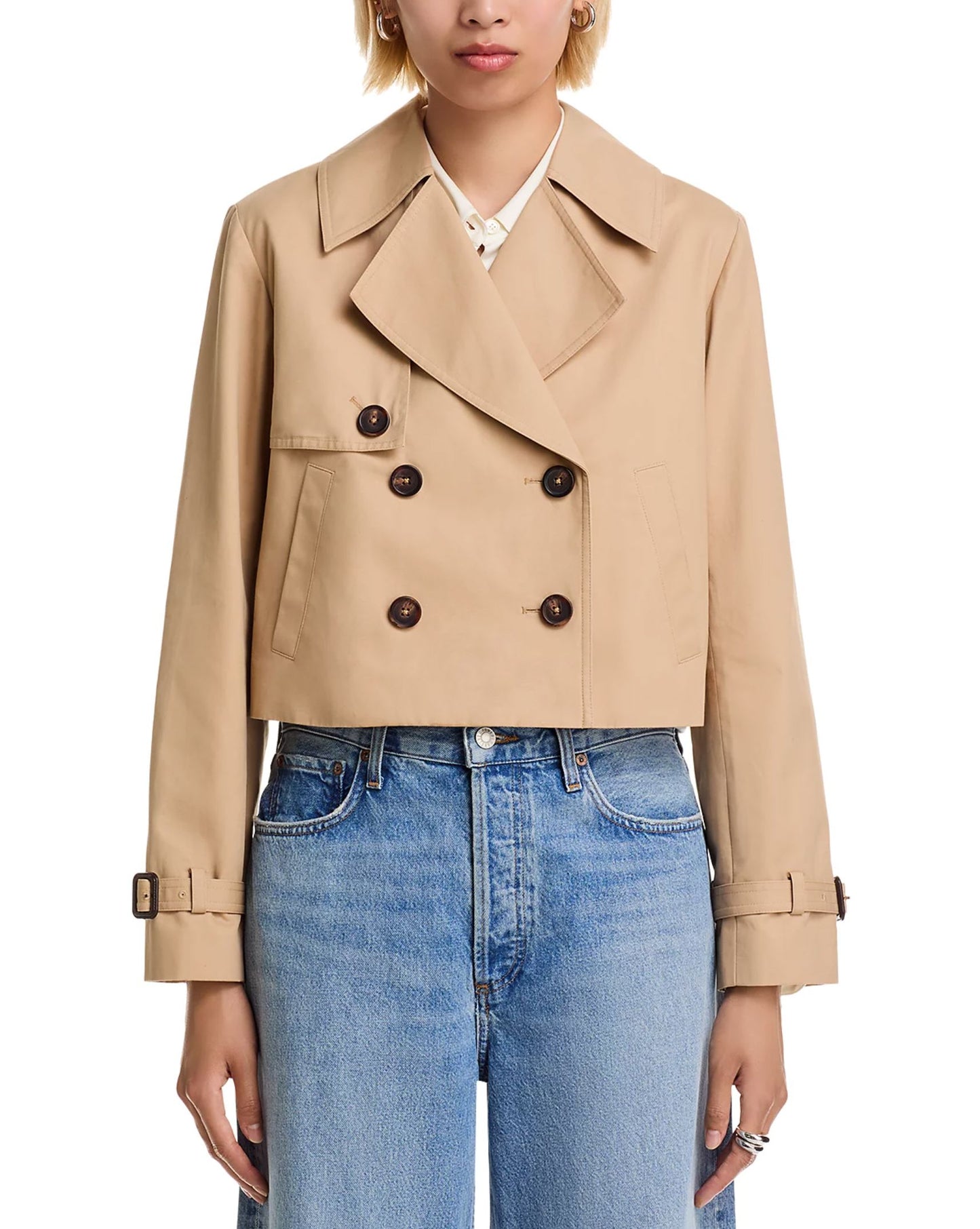 Cropped Twill Trench Coat-Jackets-Uniquities