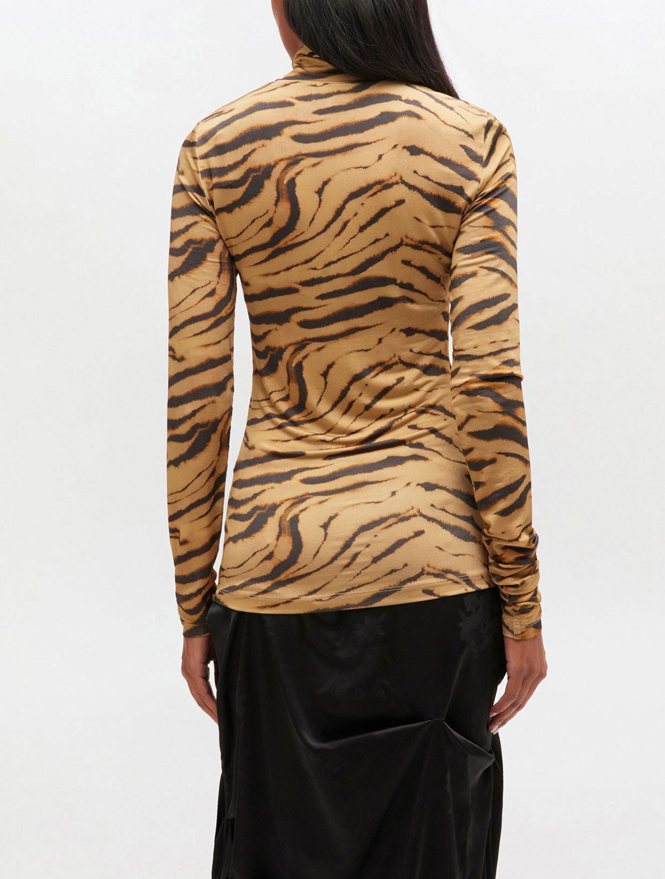 Printed Shiny Jersey Turtlenck-Tops/Blouses-Uniquities