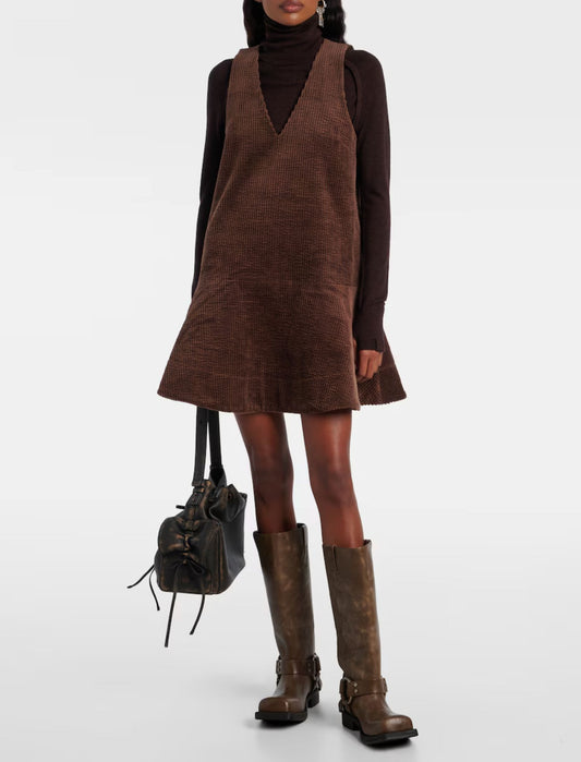 Seersucker Corduroy Mini Dress-Dresses-Uniquities