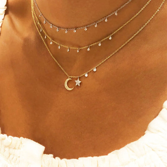 14k Bezel Layering Necklace-Jewelry-Uniquities