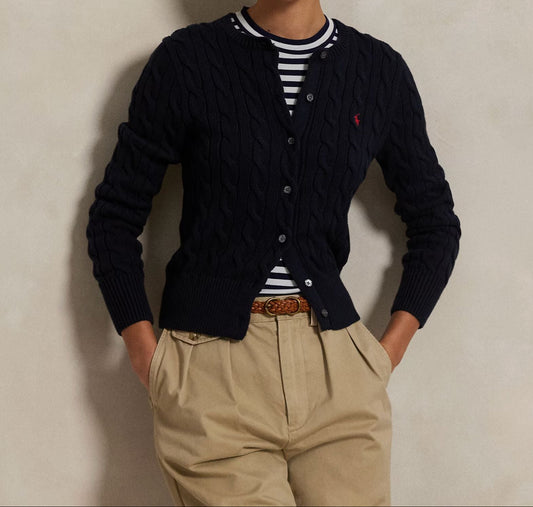 Cotton Crewneck Cardigan-Sweaters-Uniquities
