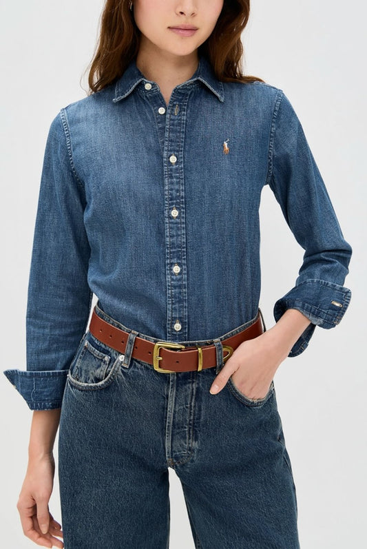 Slim Fit Denim Shirt-Tops/Blouses-Uniquities