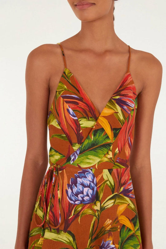 Florart Brown Midi Wrap Dress-Dresses-Uniquities