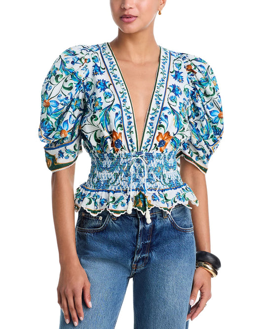 Flora Tile Blouse-Tops/Blouses-Uniquities
