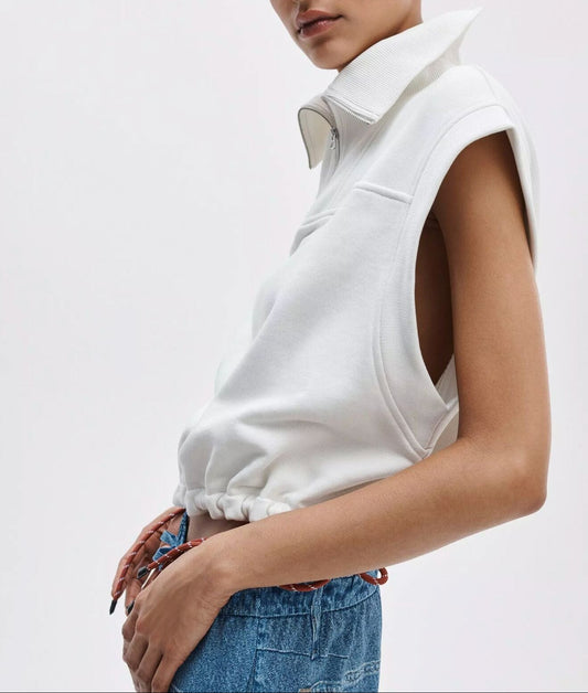 Vintage Terry Half Zip Muscle-Tops/Blouses-Uniquities
