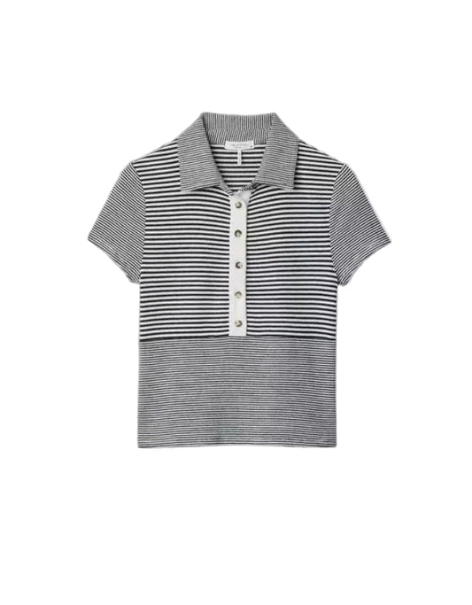 Knit Button Stripe Polo Tee-Tops/Blouses-Uniquities