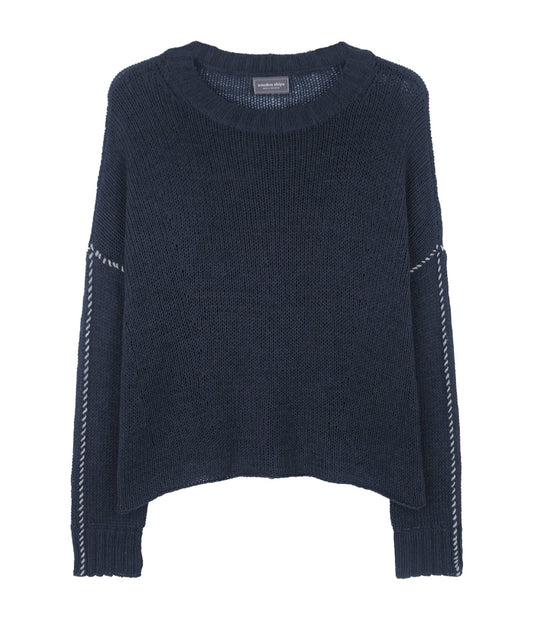 Topstitch Cotton Crew-Sweaters-Uniquities