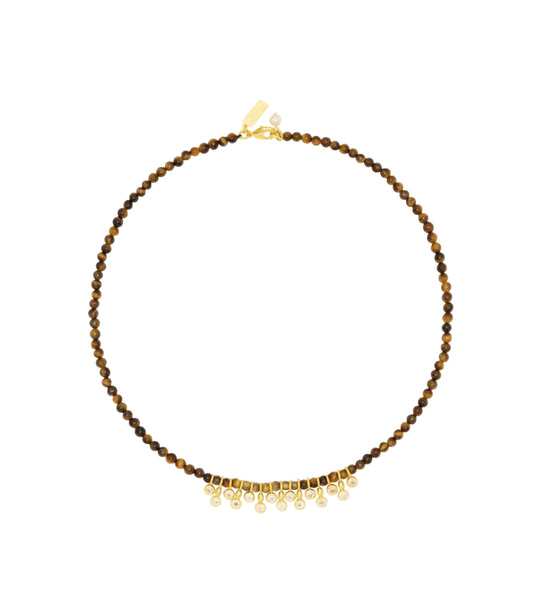 Beaded Necklace Cluster Tigers Eye-Jewelry-Uniquities