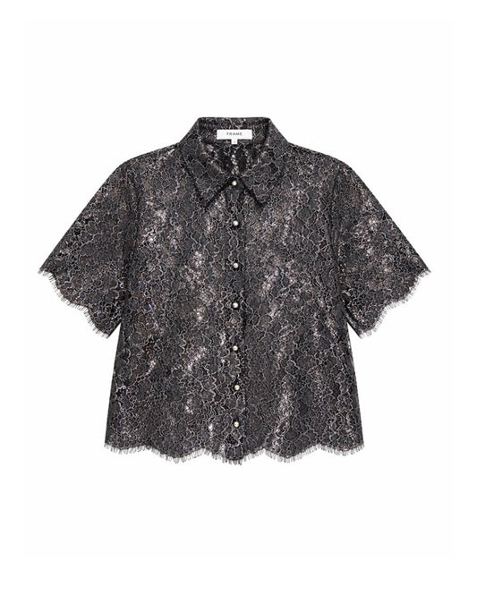 Foil Lace Shirt-Tops/Blouses-Uniquities