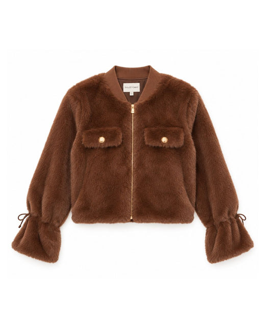 Faux Fur Cinched Sleeve Jacket-Jackets-Uniquities