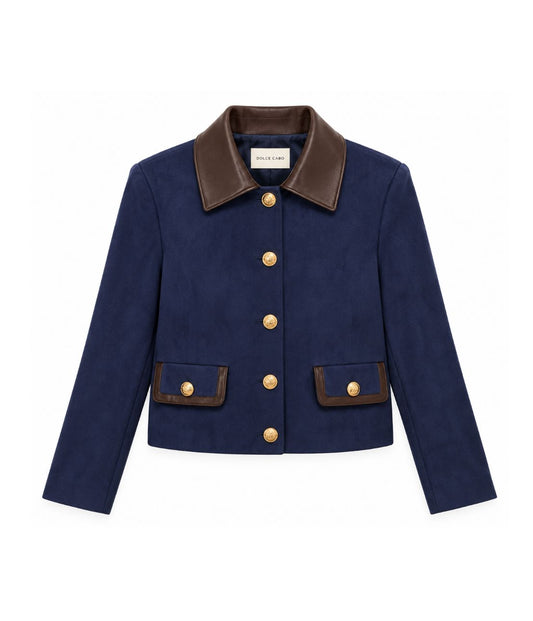 Faux Leather Trimmed Jacket-Jackets-Uniquities