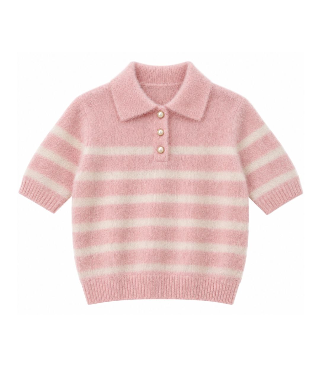 Breton Stripe Cropped Short Sleeve Polo-Sweaters-Uniquities