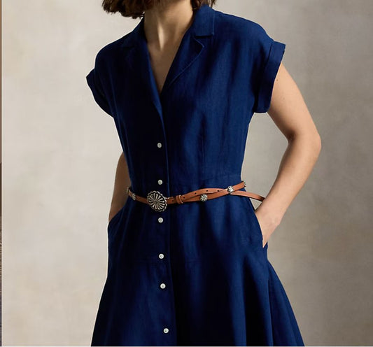 Linen Woven Collared Dress-Dresses-Uniquities