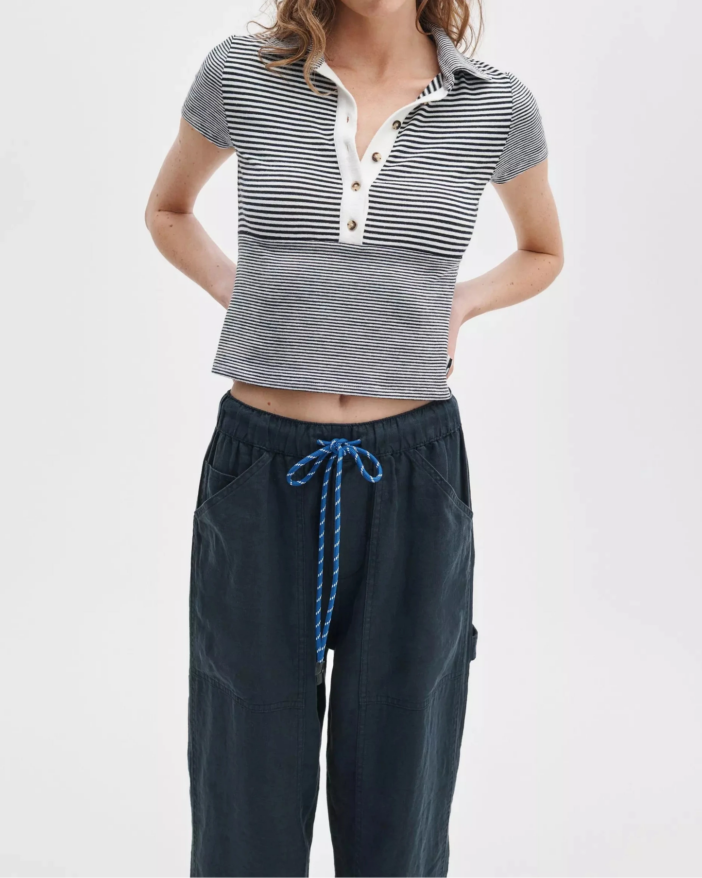 Knit Button Stripe Polo Tee-Tops/Blouses-Uniquities
