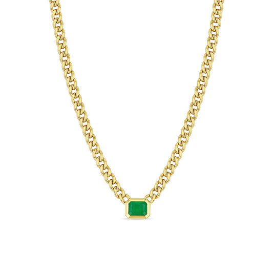 14k Curb Chain Emerald Necklace-Jewelry-Uniquities