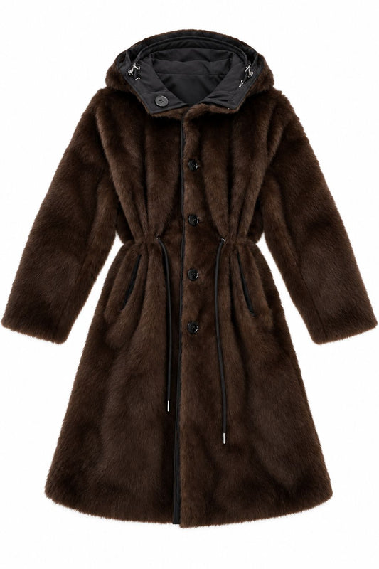 Hooded Nylon Coat with Fur-Jackets-Uniquities