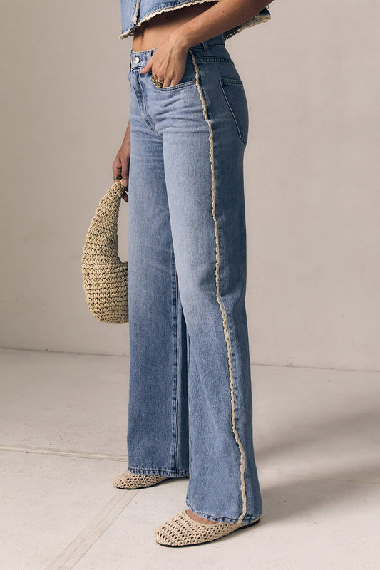 Crochet Trim Column Jean-Denim-Uniquities