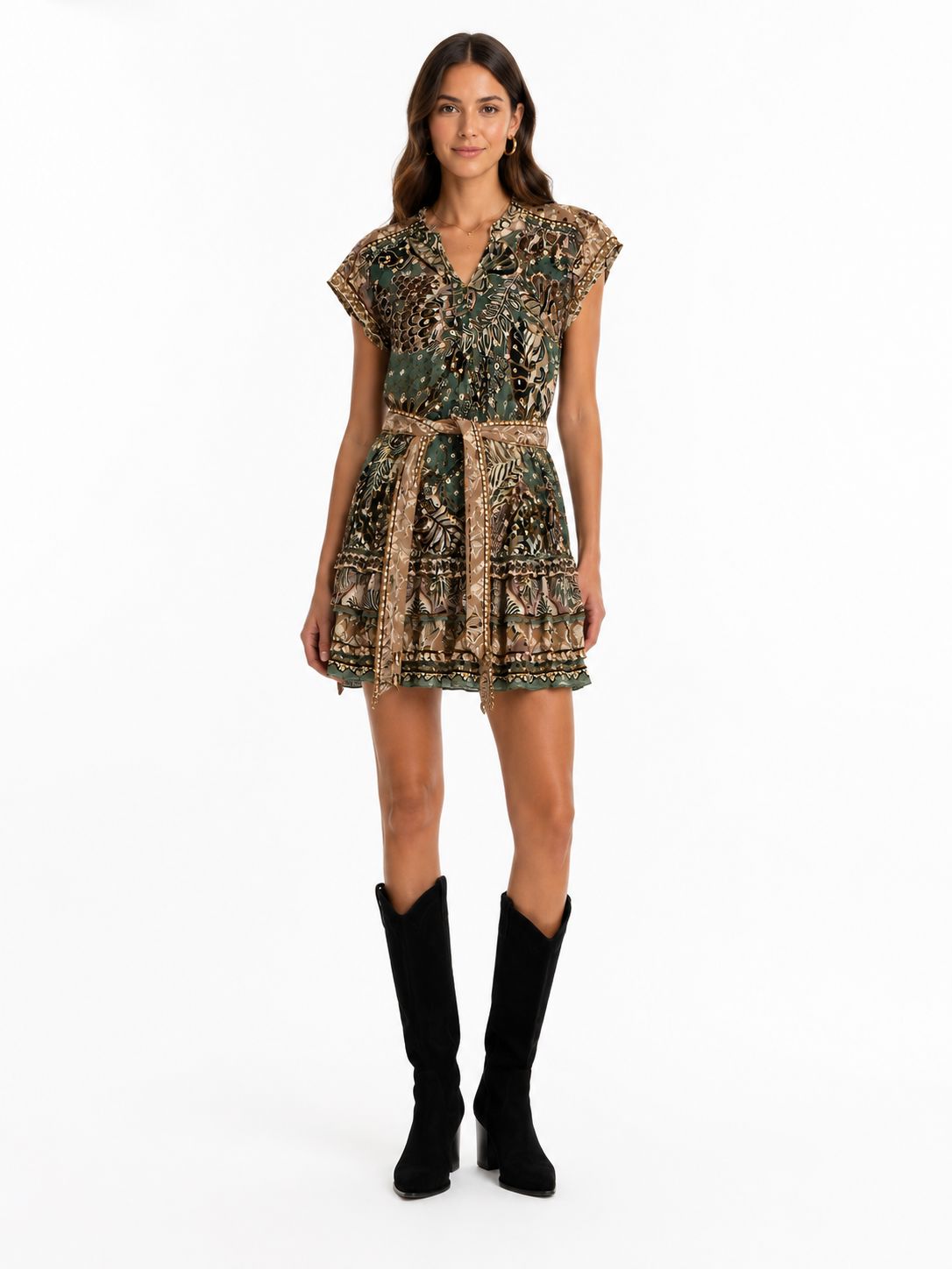 Dotted Foliage Mini Dress-Dresses-Uniquities