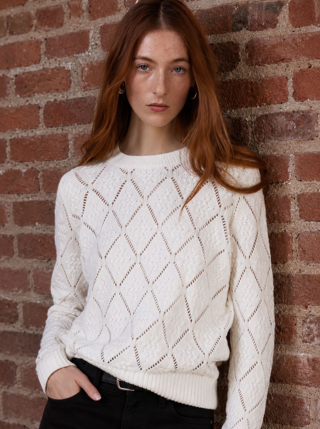 Diamond Stitch Pointelle Crew Sweaters Autumn Cashmere