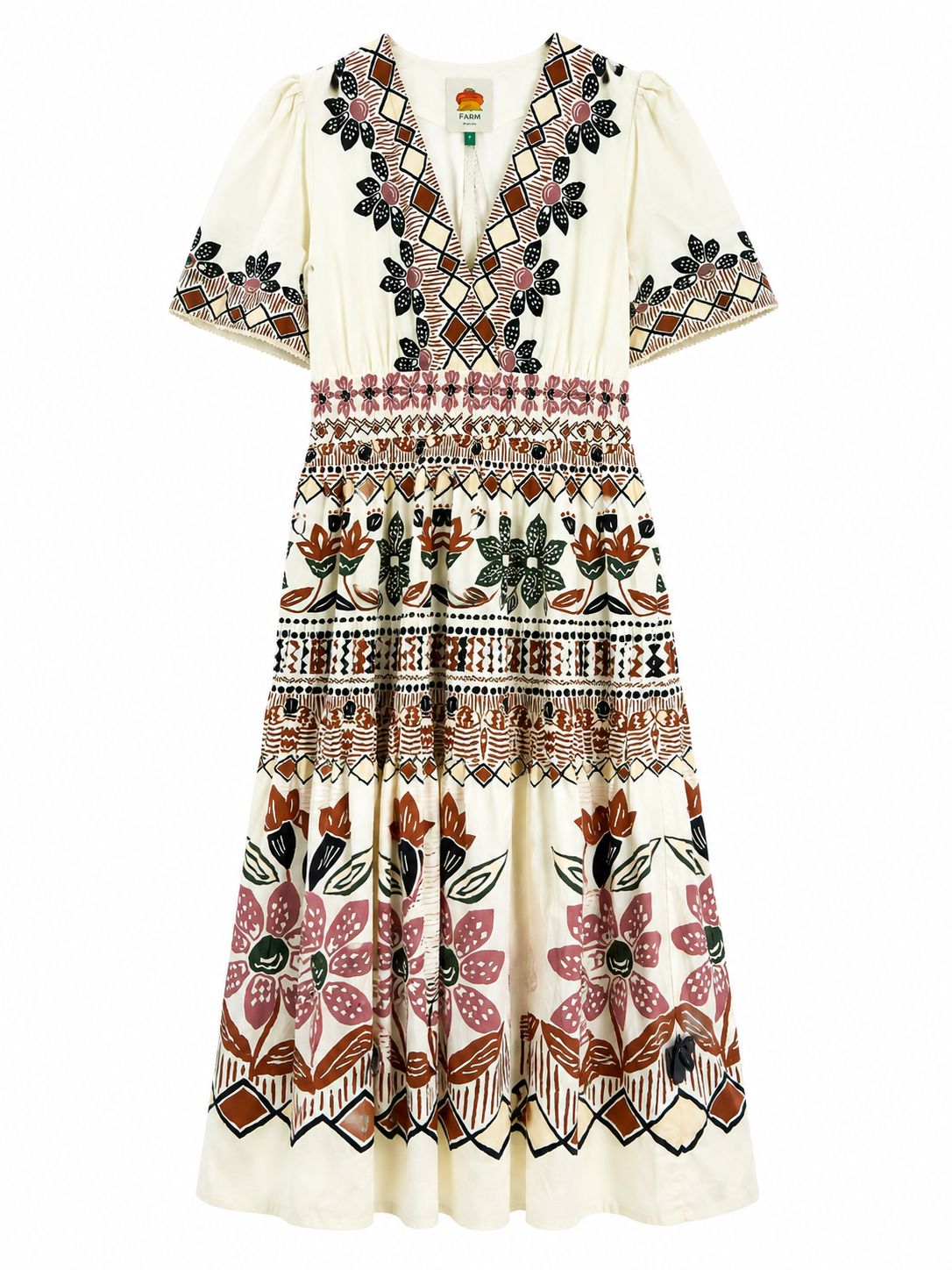 Off-White Ainika Rustic Flowers Short Sleeve Maxi Dress