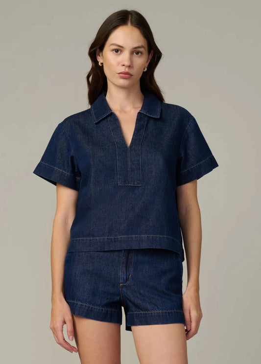 Lillian Denim Popover Shirt-Tops/Blouses-Uniquities