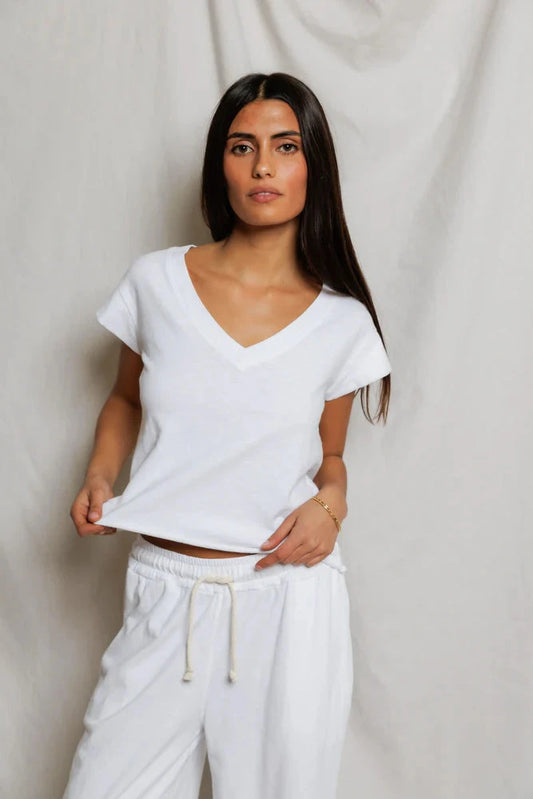 Pearl V Neck Tee-Tops/Blouses-Uniquities