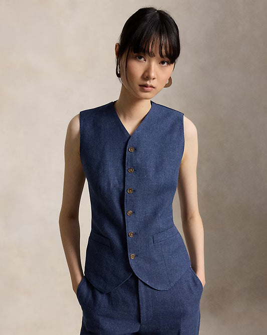 Linen-Cotton Twill Vest-Tops/Blouses-Uniquities