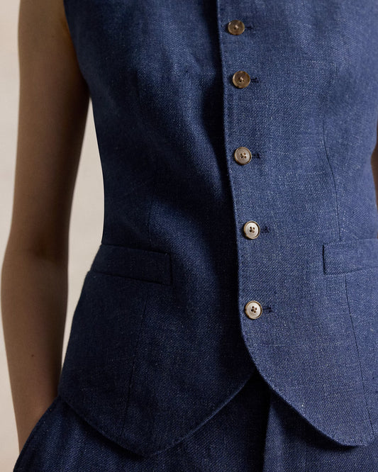 Linen-Cotton Twill Vest-Tops/Blouses-Uniquities