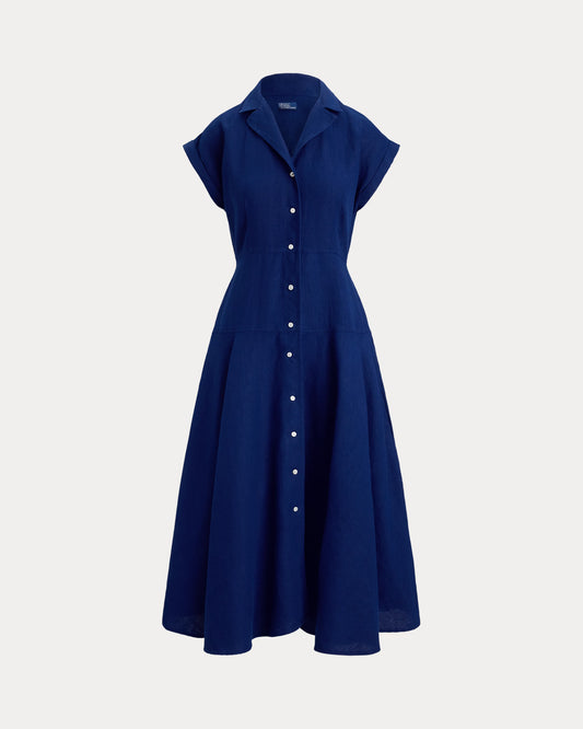 Linen Woven Collared Dress-Dresses-Uniquities