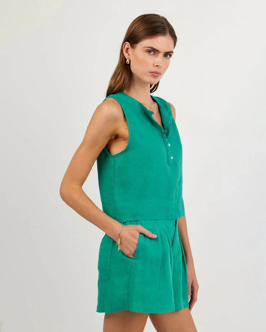 Sleeveless Half Placket Top-Tops/Blouses-Uniquities