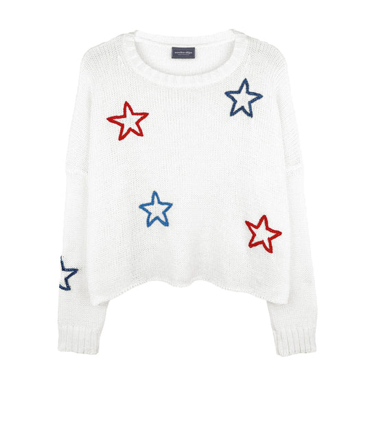 Star Embroidered Crew-Sweaters-Uniquities