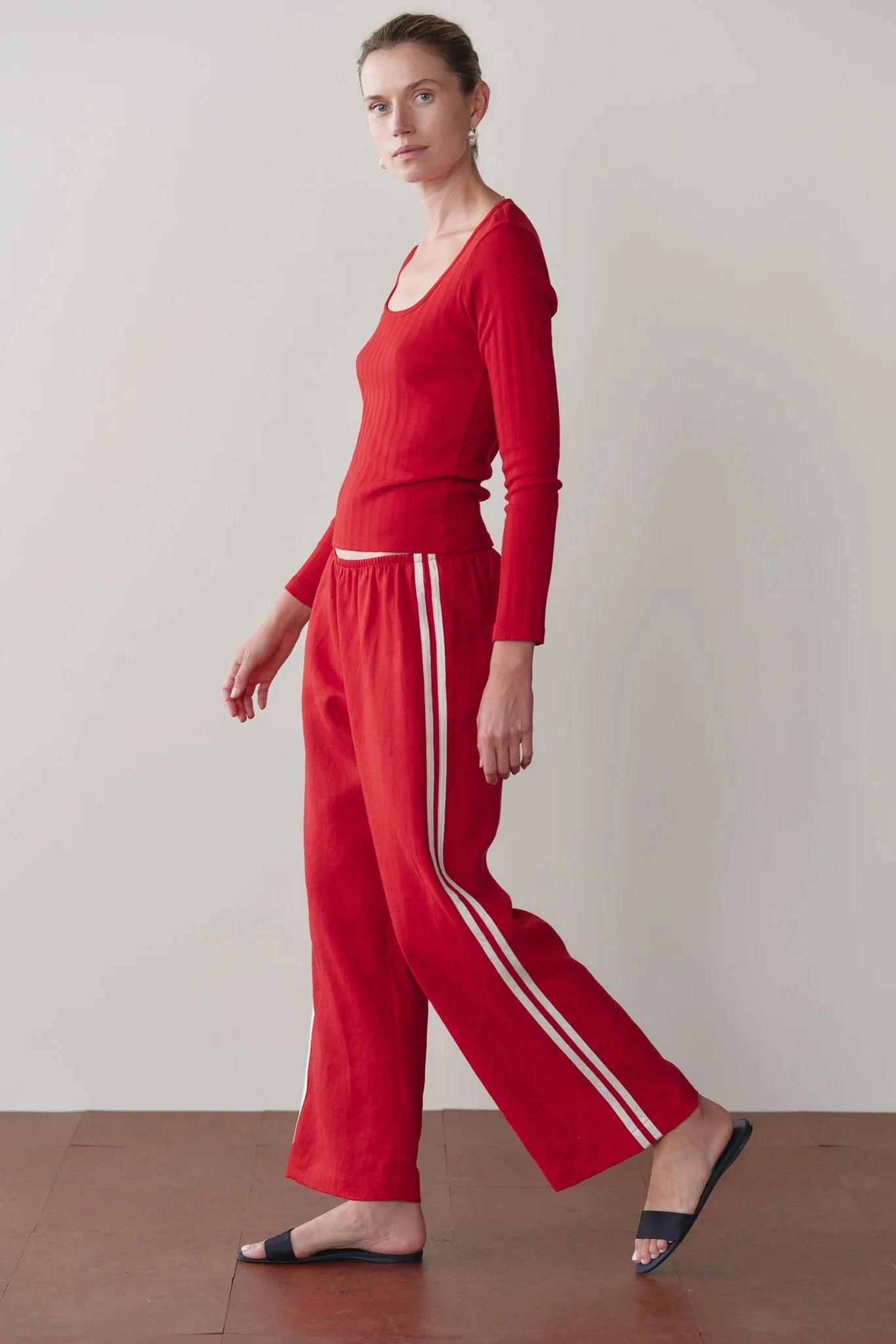 Linen Crop Racer Stripe Pant-Bottoms-Uniquities