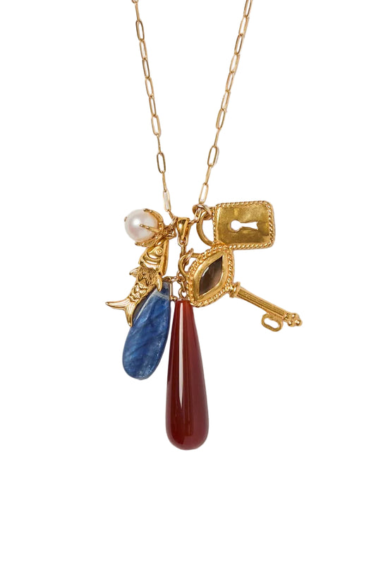 Fish & Red Agate Charm Necklace-Jewelry-Uniquities