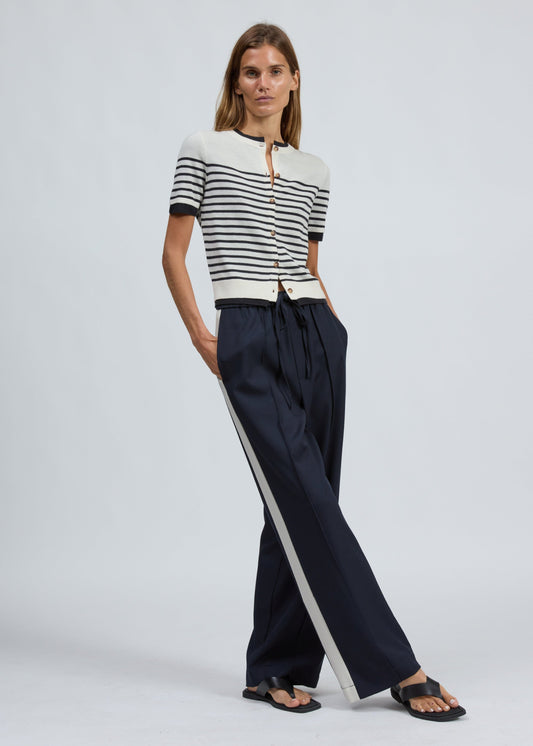 Anne Short Sleeve Stripe Cardigan-Sweaters-Uniquities