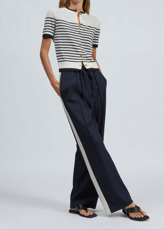Anne Short Sleeve Stripe Cardigan-Sweaters-Uniquities