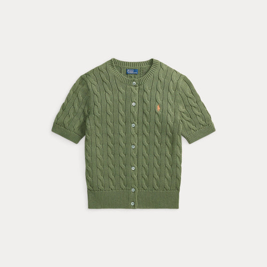 Cotton Short Sleeve Crewneck Cardigan-Sweaters-Uniquities