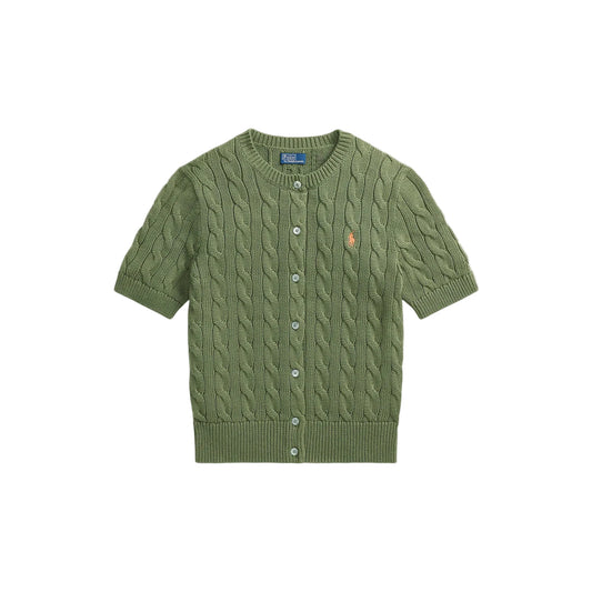 Cotton Short Sleeve Crewneck Cardigan-Sweaters-Uniquities