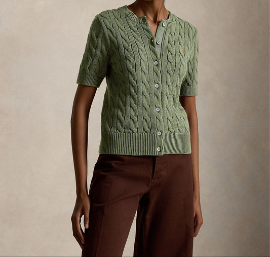 Cotton Short Sleeve Crewneck Cardigan-Sweaters-Uniquities